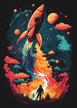 Astronaut Watching Rocket