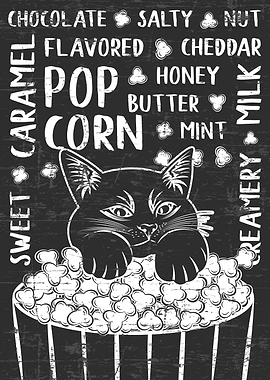 Retro Cat Popcorn Words