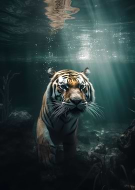 Tiger Underwater Swimming