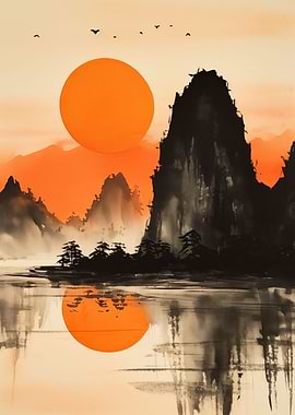 Watercolor Orange Sun