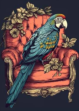 Parrot Red Couch Vintage