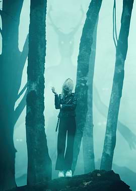 Woman in a dark forest