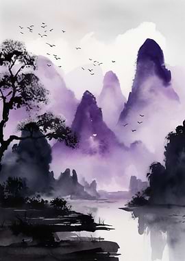 Watercolor Guilin Purple I
