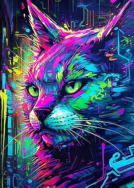 Neon graffiti cat