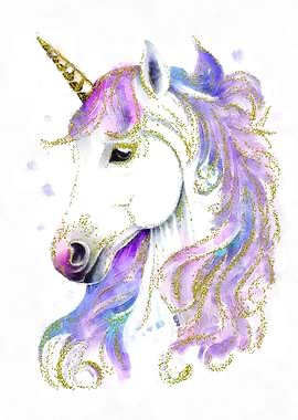 Unicorn art gold glitters