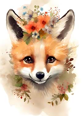 Floral Baby Fox