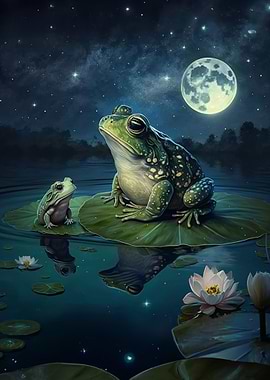 Frog on water lilies