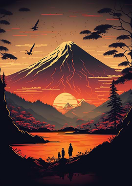 Vintage Asian landscape