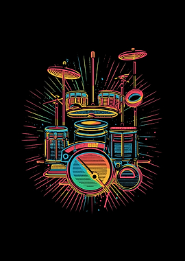 Drummer Drum Set 80s Retro