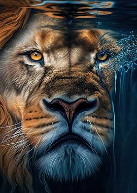 Angry Lion Face Underwater