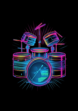 Drummer Drum Set 80s Retro