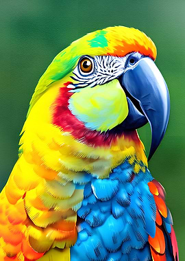 Colorful parrot on green