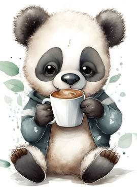 panda bear with coffee