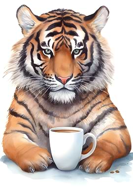 Tiger with coffee