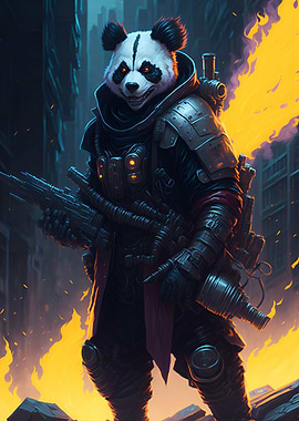 Panda Uprising with Flames
