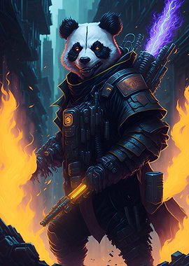 Panda Uprising with Flames