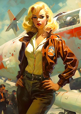 Retro Blonde Pilot Pinup