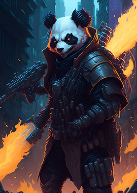 Panda Uprising with Flames