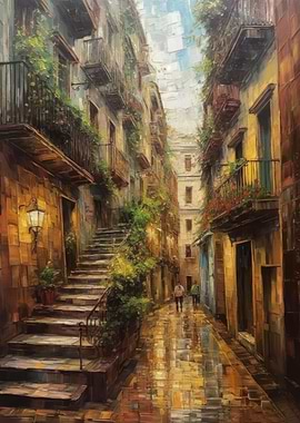 Oil Painting of Barcelona