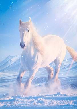 White horse in the snow
