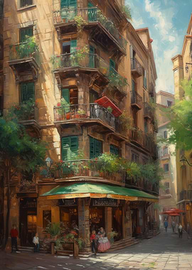 Oil Painting of Barcelona