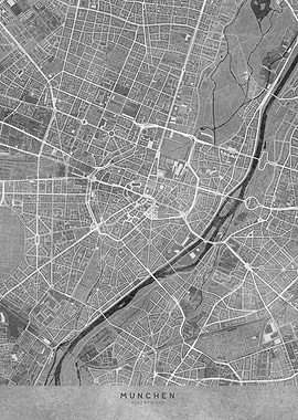 Munich center gray map