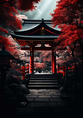 Red Shrine Amidst Trees