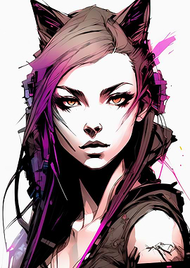 Cyber cat girl portrait