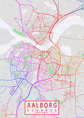 Aalborg City Map Colorful
