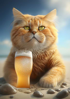 Cat drinking beer