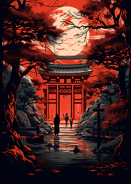 Eerie Red Shrine Moon