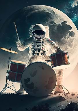 Astronaut playing drums