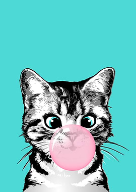 Kitten with bubble gum