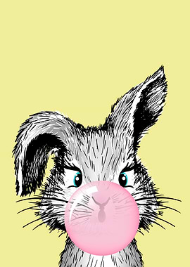 bunny with bubble gum