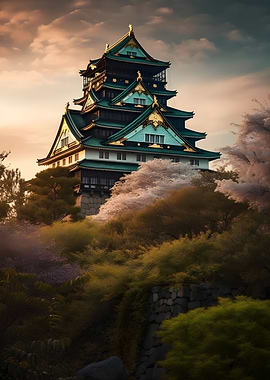 Osaka Castle Illustration
