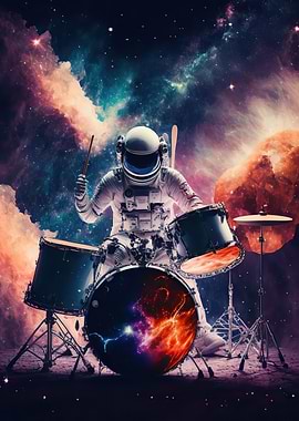 Astronaut playing drums