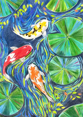 Koi Fish Pond Watercolor