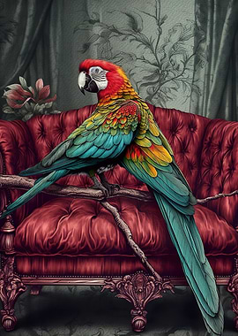 Parrot Vintage Red Couch