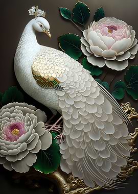 white peacock and peony