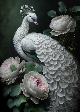 white peacock and peony
