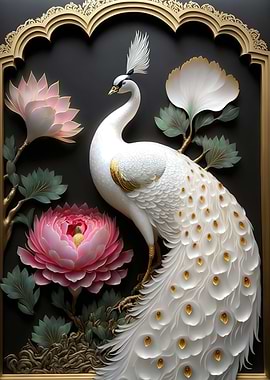 white peacock and peony