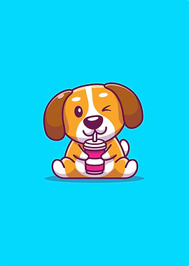 Cute Dog Drinking Cartoon