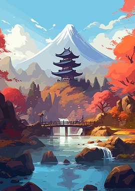 Sacred Temple Waterfall