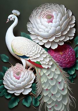 white peacock and peony