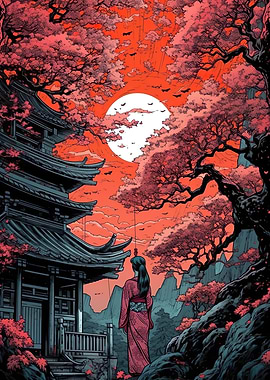 geisha infront of temple