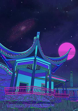 Chinese temple at night