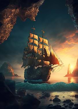 pirate ship landscape