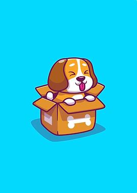 Cute Dog Playing In Box