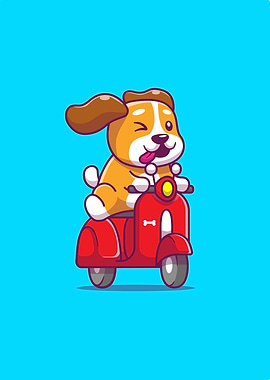 Cute Dog Riding Scooter