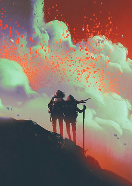 Silhouettes of hikers